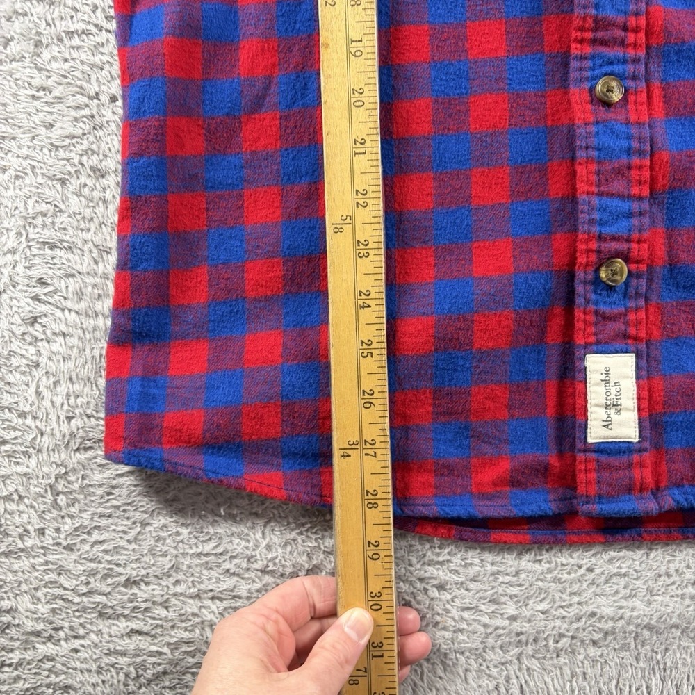 Abercrombie & Fitch Flannel Shirt Mens Large Blue Red Plaid Heavyweight Muscle - Picture 6 of 7